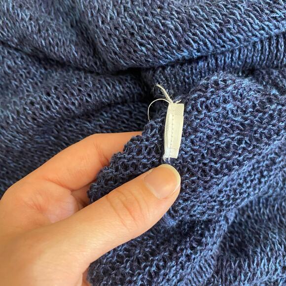 Eileen Fisher Organic Linen Asymmetrical Open Knit Sweater Womens Size M Navy - Picture 7 of 7